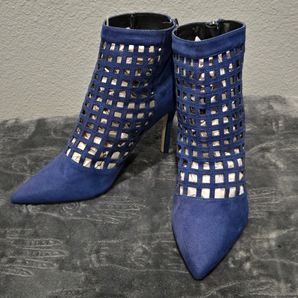 Aldo Blue Cutout Suede Heeled Booties | Size 7 | Statement Night-Out Heels